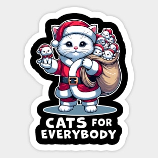 Cats For Everybody, Cat Santa Carries Cute Gift Kittens for everybody for Christmas, funny graphic tshirt for Cat Lovers Sticker